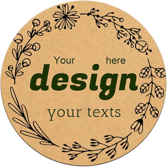Custom Lables Round Kraft Paper Stickers, Decorative Labels with Floral Wreath Personalized with Texts, Logo, Thank You Labels for Business 100 Pack (Style 5)