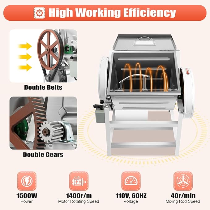 Commercial Food Mixer, 1500W Commercial Dough Mixer 30Qt Kitchen Electric Stand Mixer Maximum Capacity High Safety Detachable Design for Making Dough In Noodle Restaurants Hotels Breakfast Shops