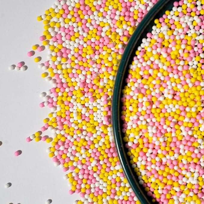 Nonpareils Sprinkles 130g/4.6oz , White Pink Yellow Edible Pearl Sprinkles for Cake Decorations, Baking, Ice Cream, Cookies, Cupcake Topper Edible Pearls Sprinkles - White Sugar Pearls for Cake Decorating 130g/4.6oz (2mm Yellow Pink)