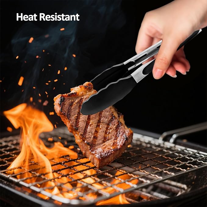 Silicone Kitchen Utensils Set, 600°F Heat Resistant Cooking Utensils Set with Slotted Turner, Tongs, Whisk, Spoons, Spatulas, Brush, Kitchen Gadgets Sets for Nonstick Cookware, Black