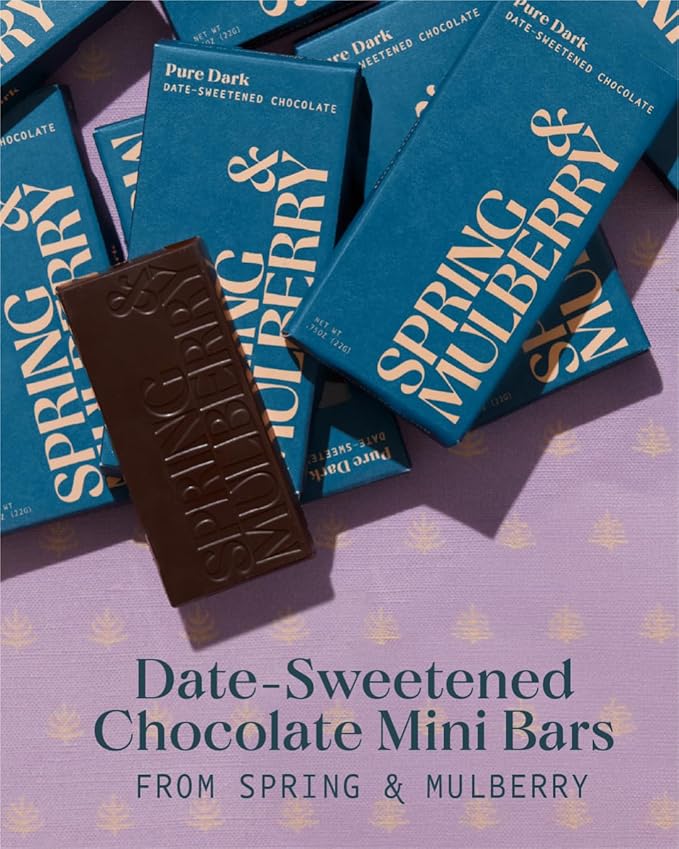 Spring & Mulberry Mini Dark Chocolate Bars – Healthy Chocolate, Date-Sweetened - Mini Pure Dark 12 Pack
