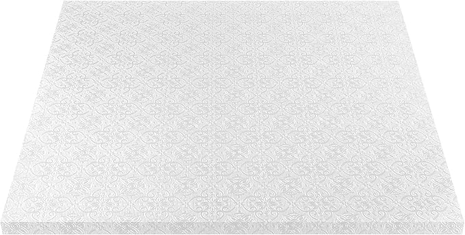 O'Creme Cake Board, White Square Cake Drums with Gorgeous Design, Sturdy & Durable 1/2' Thick, 10' x 10' Inch, Pack of 5 Disposable Drums