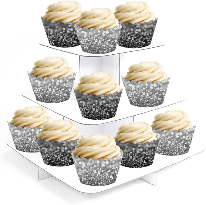 Andaz Press Party Cupcake Wrapper Decorations, Faux Black and Silver Glitter, 24-Pack, Theme Colored Bulk Cake Supplies