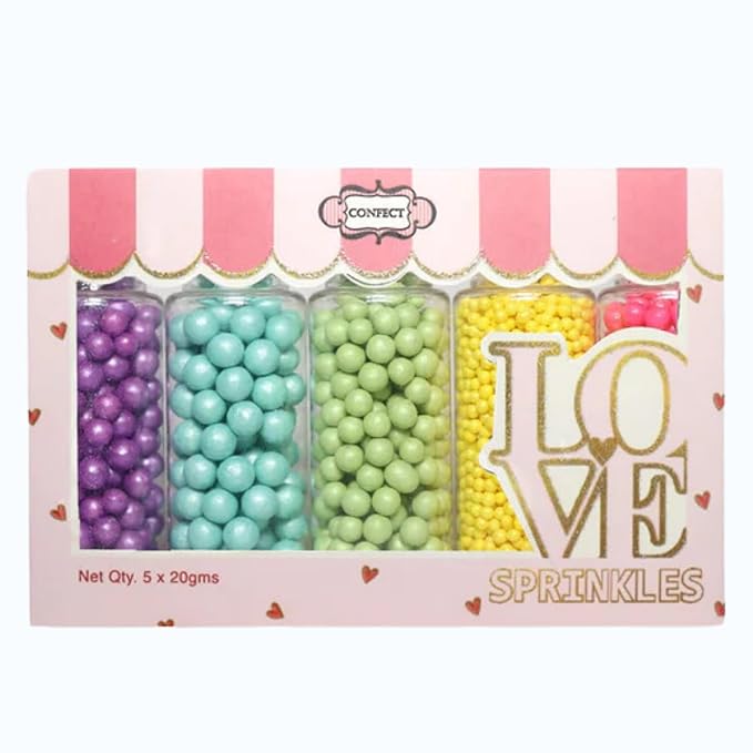 Confect Pearl Sprinkles – Tropical Summer 5 Pack Dragees Mix (Purple, Teal, Sea Green, Yellow & Bright Pink) – Fun & Festive Cake and Cupcake Decorations – Vegan, Gluten-Free, Nut-Free, Soy-Free, Dairy-Free, Palm Oil-Free, No Artificial Dyes- 5 Oz