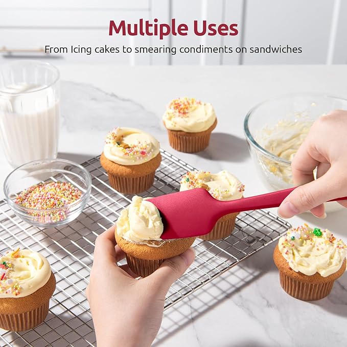 High Heat Resistant Silicone Spatulas: U-Taste 480ºF Hot Proof Food Grade Flexible Silicon Baking Scraper, Food Grade Rubber Kitchen Cooking Mixing Utensils for Nonstick Cookware Set of 4 (Red)