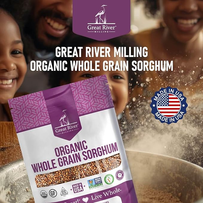 Great River Organic Milling Organic Whole Grain Sorghum | High-Protein Ancient Grain | Non-GMO, Kosher Certified | Ideal for Salads, Pilaf, Porridge, Baking & More | 5 Lb