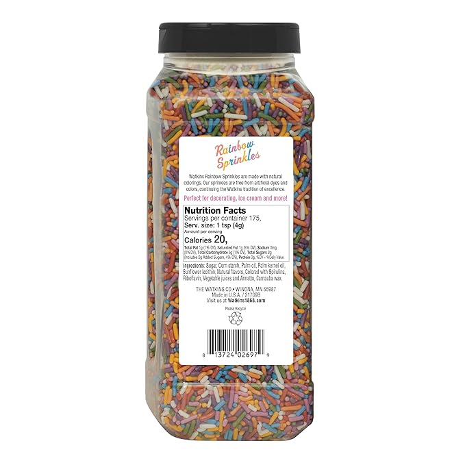Watkins Rainbow Decorating Sprinkles, No Artificial Dyes, Perfect for Ice Cream and More, 24.7oz