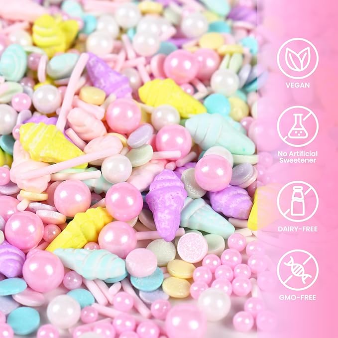 Ice Cream Sprinkles Mix | Pink Purple Blue Yellow | Sprinkles for Cake Decorating | Cupcake Toppers | Ice Cream | Cookie | Fancy Candy | 3.52oz