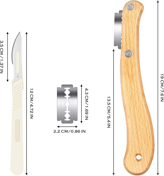 Mudder Bread Lame Scoring Tool Knife Bread Dough Sourdough Tool with 10 Pcs Replaceable Blades Wooden Handle Lame Slashing and 2 Pcs Scoring Knife with Protective Cover for Baking