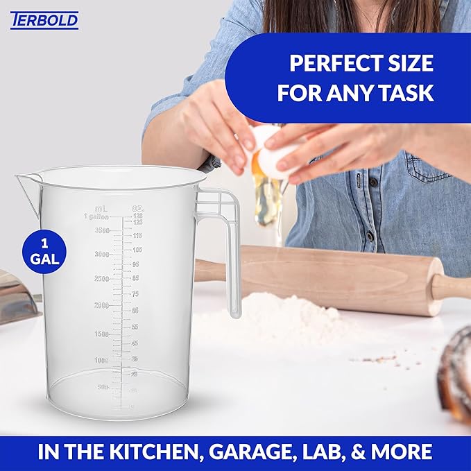 1 Gallon Measuring Pitcher 3-Pack | 3.785 Liter Shatterproof Plastic Large Graduated Mixing Pitchers, 1 Gallon (128 Fl Oz)