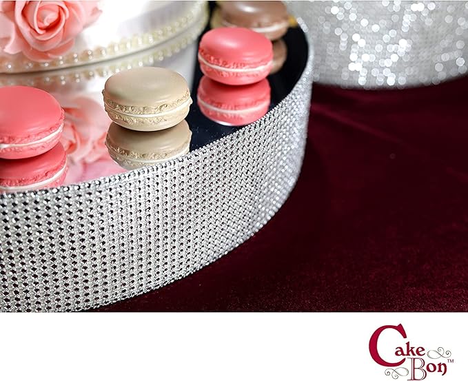 Cakebon Cake Stands - 13.5" Silver with Faux Rhinestones for Cakes and Pastries - Lightweight Polystyrene Foam for Party, Sturdy Wedding Cake Stand
