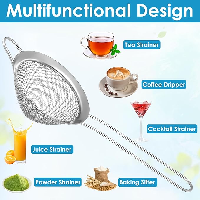 20 Packs Stainless Steel Small Strainer, Steel Cone Shaped Cocktail Strainer, Tea Herbs, Coffee Drinks, Long Handle for Coffee Food, 3.2 Inches Silver