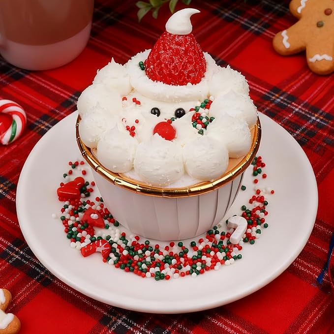 Christmas Sprinkles for Cookies Holiday Assortment 8 oz, White Red and Green Sprinkles Edible Jimmies, Nonpareils and Sanding Sugar Pearls for Decorating Christmas Cookies, Baking, Cupcakes, Cakes, Desserts