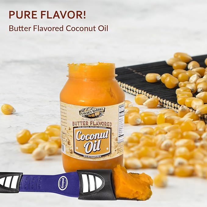 Popcorn Salt and Oil Gift Set - Flavacol Popcorn Seasoning Salt 35 oz. & Golden Barrel Butter Flavored Coconut Oil 32 oz. Bundled with Peaknip Measuring Spoon