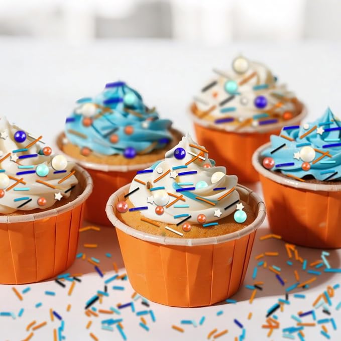 Blue Orange Sprinkles Edible Blue Sprinkle White Star Sprinkles Sugar Pearls for Cake Decorating Navy Orange White Candy Pearls Jimmies Mix Sprinkle for Baking Ice Cream Toppings 100g / 3.5 Oz