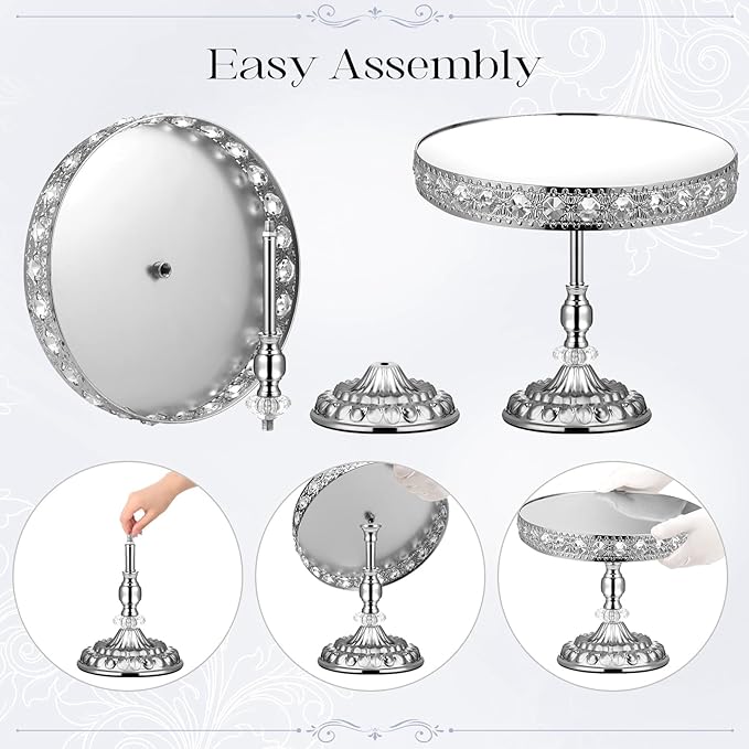 12-Piece Silver Cake Stand Set, Vintage Cake Stand with Crystal Edge and Cupcake Display Tray, Dessert Table Display Set for Wedding, Party, Baby Shower, Anniversary Celebration