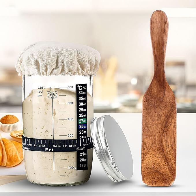 HANSGO Wooden Spurtle for Sourdough Starter, Reaching edge of Pan, Dough Whisk, Stirring, Mixing, Scraping, Wooden Kitchen Utensils for NonStick Cookware, Gift for Sourdough Lovers