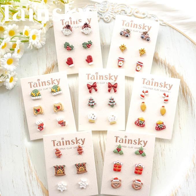 49 Shapes Christmas Studs Clay Earrings Cutters, Christmas Tree Polymer Clay Cutters for Polymer Clay Jewelry
