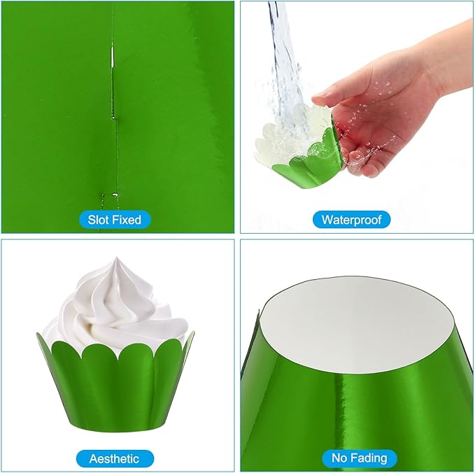 PATIKIL Cupcake Wrappers Paper, 50 Pack Baking Cups Standard Wave Decoration for Anniversary Birthday Weddings and Parties, Reflective Green