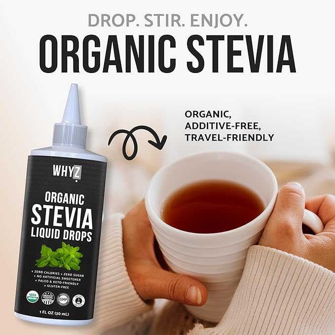 Organic Stevia Liquid Drops Zero Calorie Natural Sweetener for Coffee, Tea & Baking, Pure Stevia Extract, Keto Friendly, 1 fl oz, 228 Servings