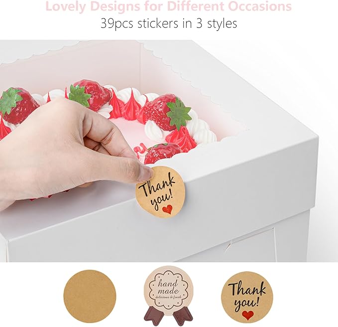 10 Pack Cake Boxes, 10x10x8 Inches Tall Cake Box with Cake Boards, White Bakery Boxes with Window, Disposable Cake Containers with Lids for Cake, Donuts, Pies, Cookies, Wedding, Birthday, Party