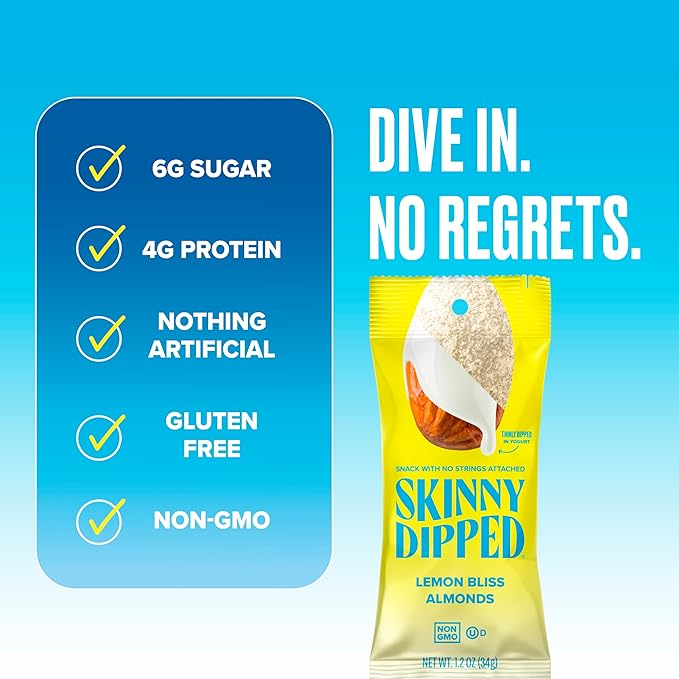 SkinnyDipped Lemon Bliss Almonds, Chocolate Covered Almonds, Low Sugar, Gluten Free, Healthy Snack, 1.2 Ounce Bags (Pack of 15)