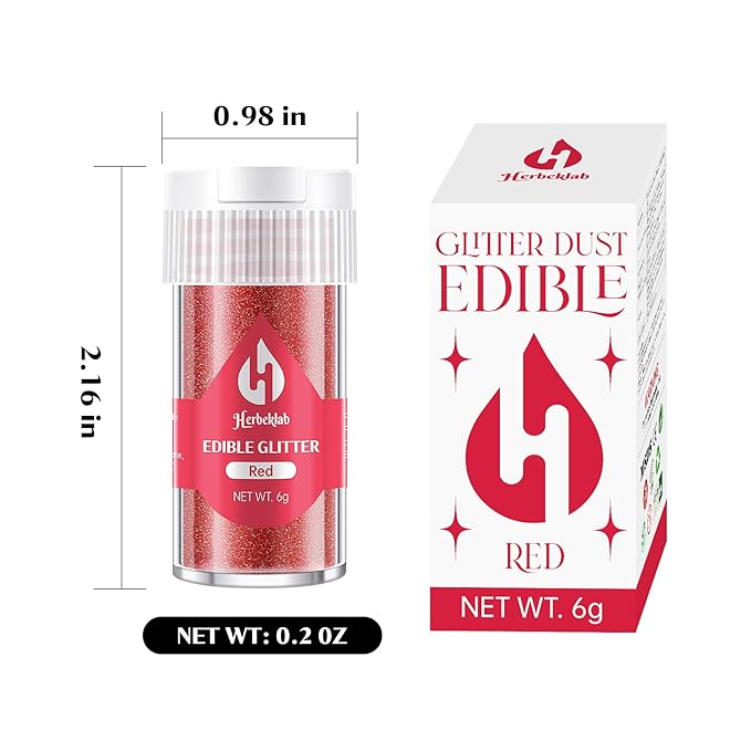 Red Edible Glitter – 6g Luster Dust Drink Glitter, Food Grade Shimmer Powder for Cocktails, Cakes, Beverages, Chocolate & Candy