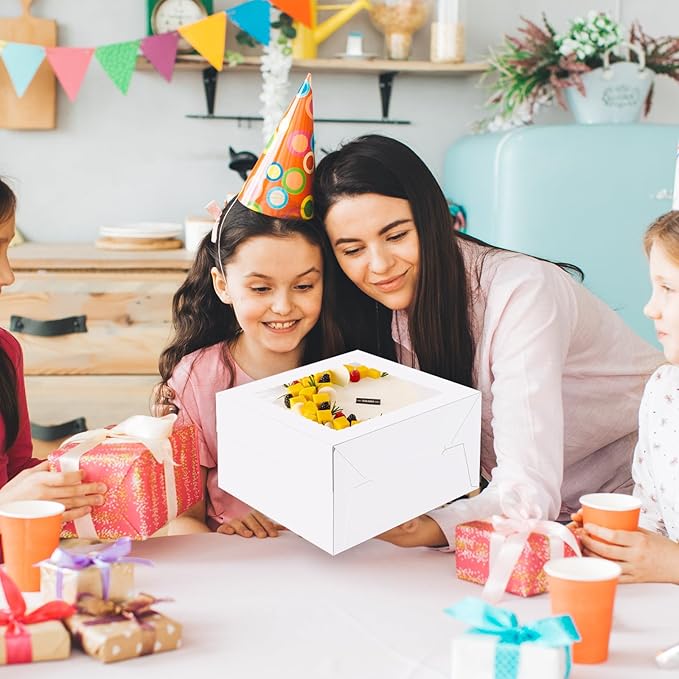 KPOSIYA 40pcs 12x12x8 inches Cake Boxes with Cake Boards（20 Boxes & 20 Boards）, White 12 inch Cake Boxes with Window,Cajas Pasteles Square Cardboard Cake Containers for Christmas Thanksgiving