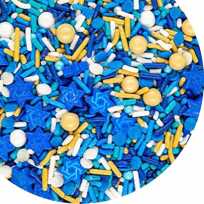 Hanukkah Sprinkles for Cake Decorating - Hannukah Sprinkles for Cupcake Decorating and Baking in Blue and Gold Jimmies, Confetti Quin, Sugar Pearl with Stars of David Sprinkles for Ice Cream, Donuts