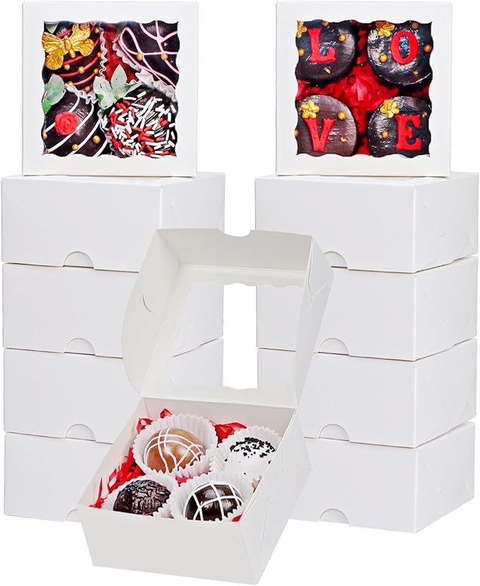 80 Pack 4x4x2 Bakery Treat boxes Cookies Boxes Mini Baking Boxes for Cake,Pie, Cinnamon Roll Treat,Chocolate Truffle Box Party Wedding Favor