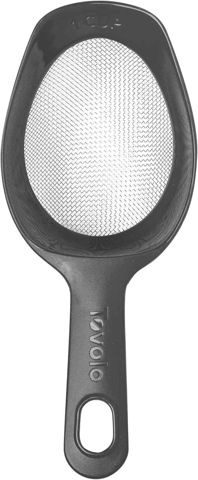 Tovolo Scoop & Sift, Ergonomic Fine Mesh Sieve Flour Sifter, Easy Scoop 1 Measuring Cup, Dishwasher-Safe Baking Tool for Dusting & Aerating, Charcoal