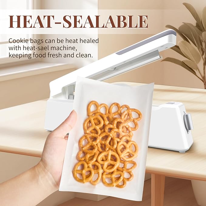 100 Pack Heat-Sealable Cookie Bags with Window, 5.1 x 7.5 Inches Small Clear Front To Go Bakery Bags, Grease Resistant Kraft Paper Treat Sleeves for Packaging Snack Donut Pastry (White)