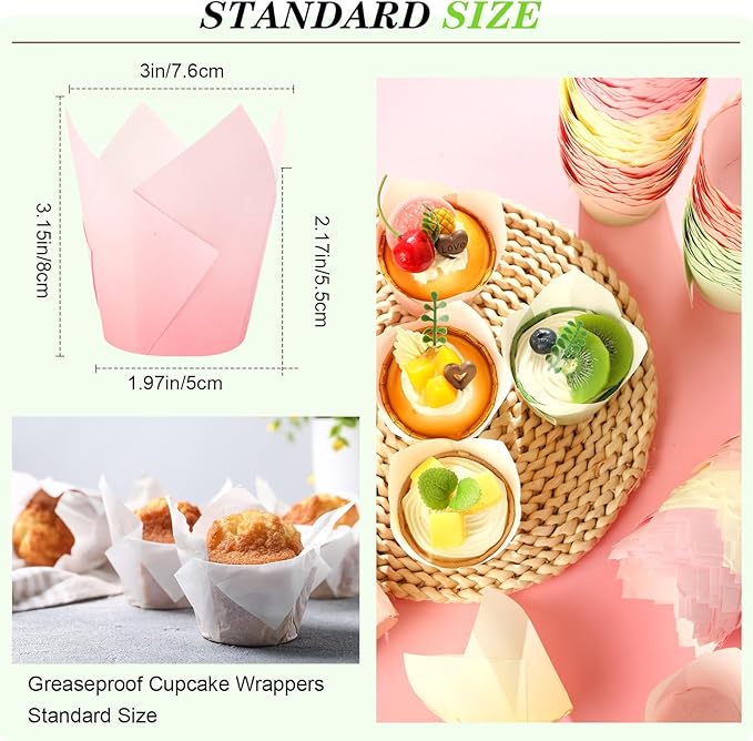 Havawish 500 Pcs Standard Size Cute Color Tulip Cupcake Liners, Party Baking Liners Greaseproof Cupcake Wrappers Muffin Liner Baking Cups for Wedding Birthday Baby Shower Holiday Party