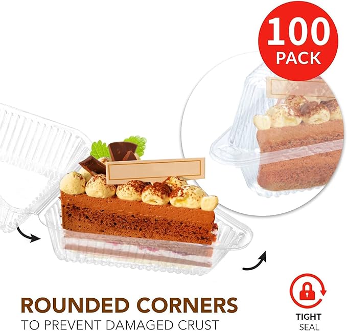 Goiio 200 Pieces Cake Slice Plastic Containers, 4.33 Inches Hinged Lid Cheese Cake Container, for Home, Bakery and Cafe