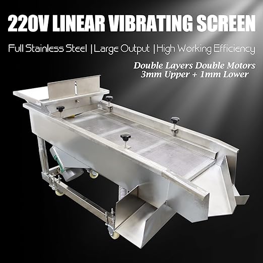 Linear Vibrating Sieve Electric Screen Shaker Stainless Steel Medium Linear Sifter Machine Double Layers Double Motors 220V 3mm Upper 1mm Lower Round Hole Mesh(JG50-150)