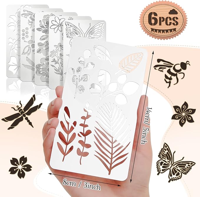 Lewtemi 6 Pcs Mixed Metal Stencil Wood Stencil Templates Stencils for Journaling Burning Stencils for Wood Carving Drawing Engraving Scrapbooking Journal Craft DIY(Plant Style)