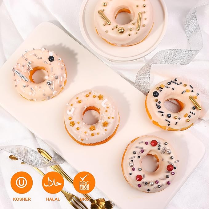 Sprinkles For Cake Decorating, Cupcake, Cookies, Ice Cream Topper, 6 Packs Gold Sprinkles, Silver Sprinkles, Luxury of assorted Sprinkles for Cake Baking, Perfect For Birthdays, Wedding