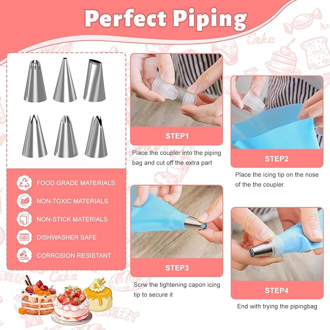 107PCS Cake Decorating Kit Includes Revolving cake turntable for decorating, Icing Bags and Tips Set, 2 Spatulas, 3 Cake Scraper, 25 Piping Bags, frosting piping kit, and 3 Coupler for Baking
