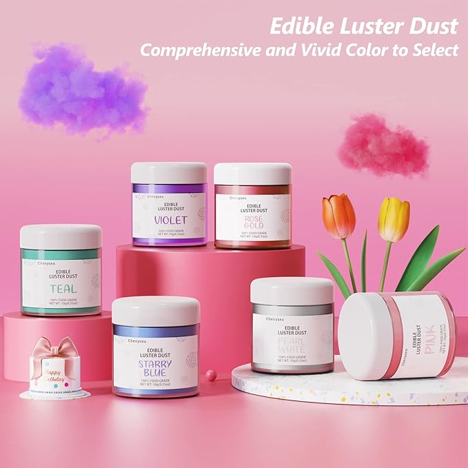 Edible Luster Dust Rose Gold10 Grams, Food Grade Cake Luster Dust Tasteless Dessert Dusting Powders for Baking Cherrysea Food Coloring Powder for Cupcakes, Cake Pops,Fondant,Chocolate, Candy