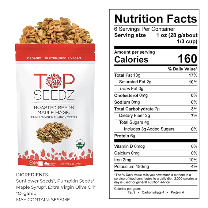 Top Seedz Deluxe Organic Gluten Free Vegan Crackers and Roasted Seeds Bundle | 1 Pouch of Maple Magic Roasted Seeds | 3 Packs of Sea Salt Crackers | 2 Packs of 6-Seed