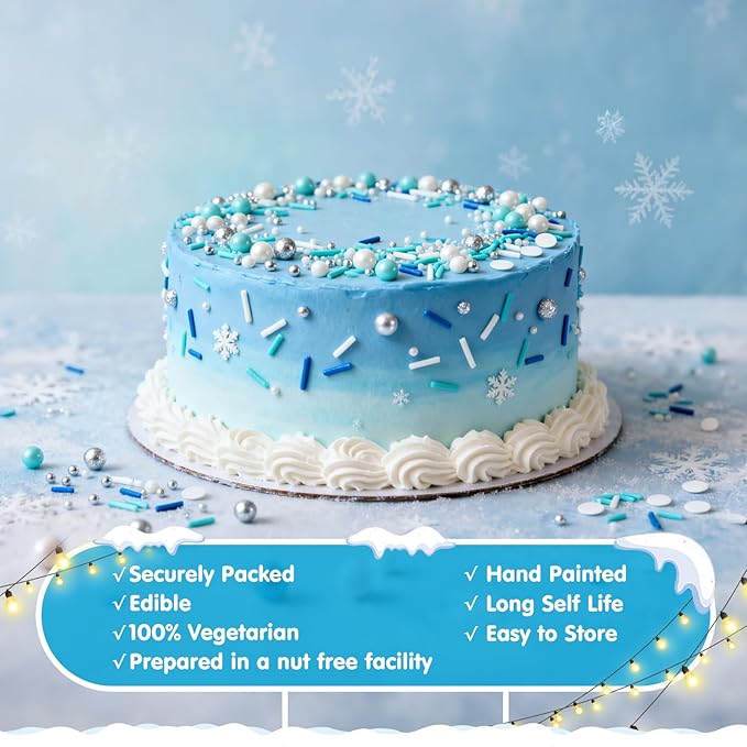 Christmas Edible Blue Silver White Sprinkles,Winter Jimmies Pearls Mix,130g/4.58oz,Perfect for Cake Decorations,Cake and Cupcake Sprinkles with Assorted Shapes and Sizes for Parties Baking, Ice Cream, Cookies, Cupcake Topper