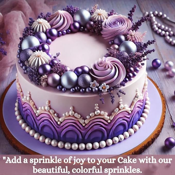 Confect Purple Disco Ball Cake Sprinkles – Edible Decorative Pearls & Irish Purple Shimmer Sprinkle Mix for Cakes, Cupcakes, Cookies | Love Sprinkle Blend | Vegan, Gluten-Free, Nut-Free, Soy-Free, Dairy-Free, Palm Oil-Free - 4.2 Oz