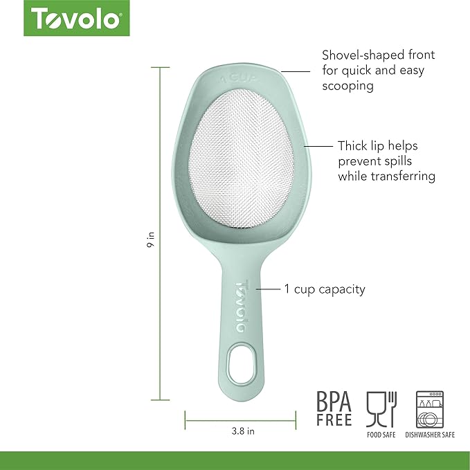 Tovolo Scoop & Sift, Ergonomic Fine Mesh Sieve Flour Sifter, Easy Scoop 1 Measuring Cup, Dishwasher-Safe Baking Tool for Dusting & Aerating, Blue Haze