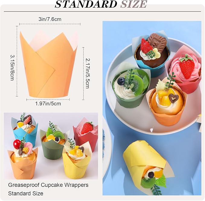 Havawish 500 Pcs Standard Size Colorful Tulip Cupcake Liners, Rainbow Baking Liners Greaseproof Cupcake Wrappers Muffin Baking Cups for Wedding Birthday Baby Shower Holiday Party Thanksgiving Day