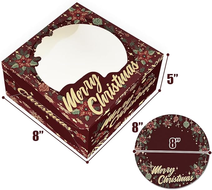 Bakepacker Christmas 36pcs 8x8x5 inches Cake Boxes with Window 18-Packs, 8 Inch Bakery Boxes Colorful Christmas (18 cake boxes +18 Cake Boards Included)