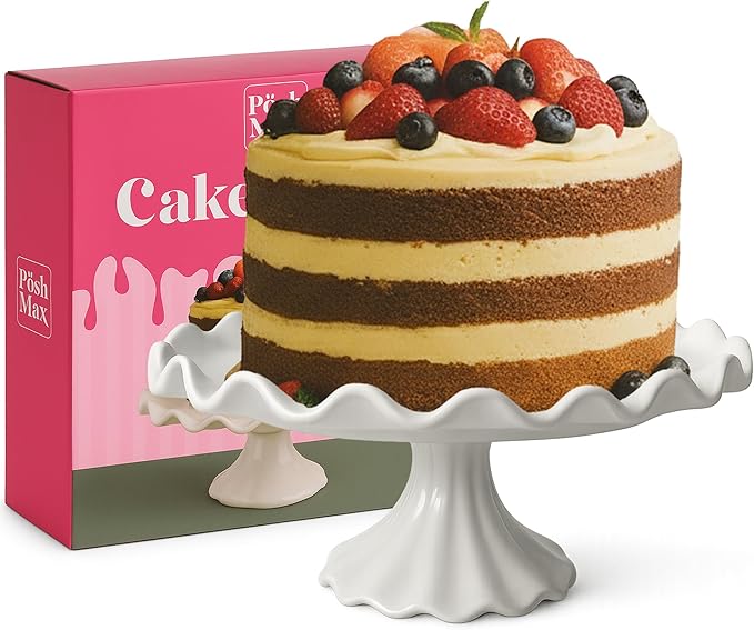 10.5-Inch White Porcelain Cake Stand – Elegant Dessert & Cupcake Stand for Cake, Pastries & Cookies – Decorative Wavy-Edge Pedestal Cake Plate for Wedding, Baby Shower & Dessert Table Display