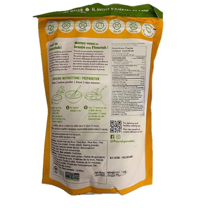 Flourish Plant-Based Protein Pancake & Waffle Mix, Gluten-Free, Dairy-Free, Nut-Free, Soy-Free, Vegan, Non-GMO, All-Natural Superfood, High Protein & Fiber, Just Add Water - Original, 430 g (2 Pack)