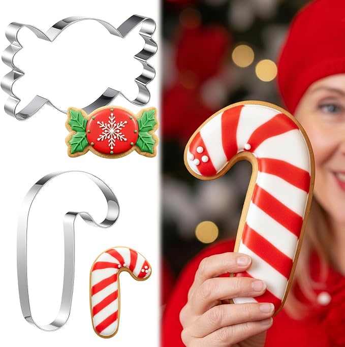 2 Pcs Large Christmas Cookie Cutters 8" Extra Large Cane and Candy Stainless Steel Giant Cookie Cutter for Holiday Baking