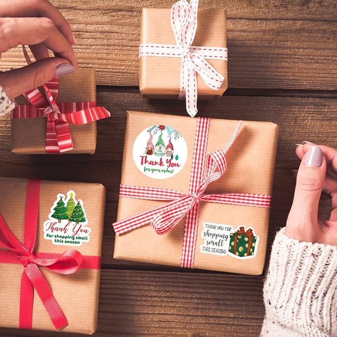 Wailozco 240 PCS Thank You for Your Order Gnome Stickers,Cute Small Business Envelopes Stickers Packages/Handmade Goods/Bags ,Christmas Theme Shop Seals