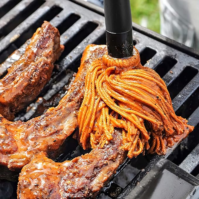 Grill Basting Mop, YFWOOD 18 Inch Grill Basting Brush BBQ Mop Black Wooden Long Handle with 4 Extra Replacement Heads for Grilling Smoking Barbecue Steak